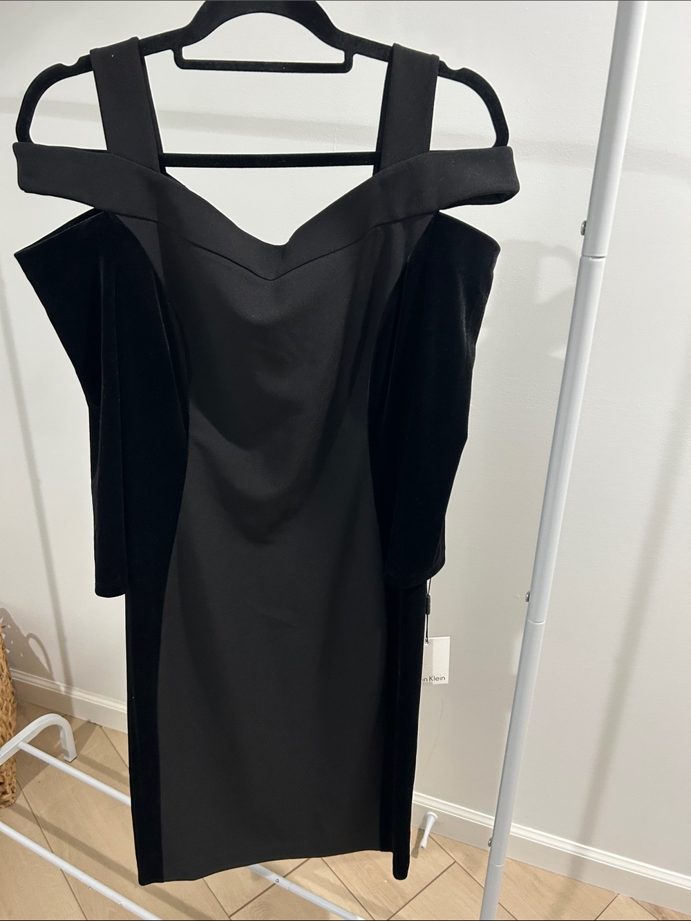 Calvin Klein Black Off-Shoulder Midi Dress